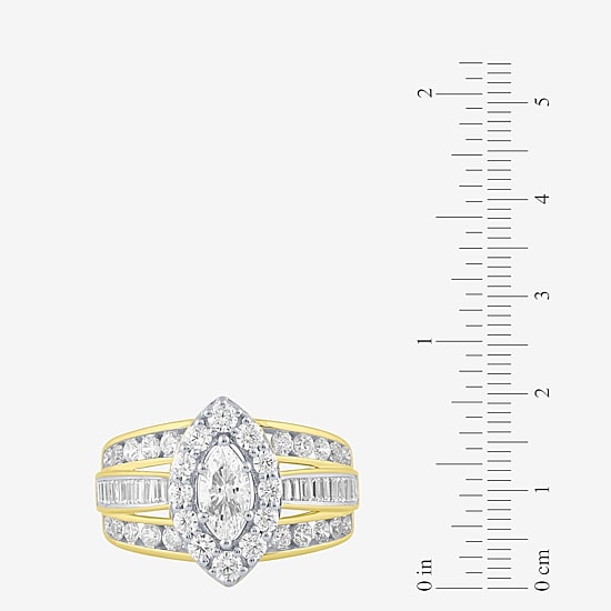 (G / Si2) Womens 2 CT. T.W. Lab Grown White Diamond 10K Gold Side Stone Halo Engagement Ring