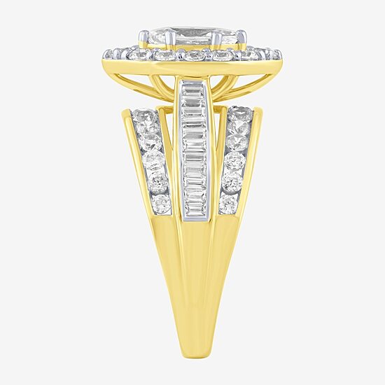 (G / Si2) Womens 2 CT. T.W. Lab Grown White Diamond 10K Gold Side Stone Halo Engagement Ring