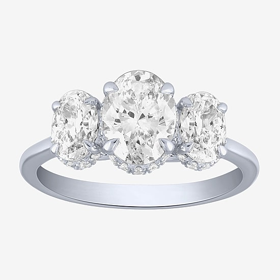 Love Lives Forever (G / Si2) Womens 2 CT. T.W. Lab Grown White Diamond 10K Gold Oval 3-Stone Engagement Ring