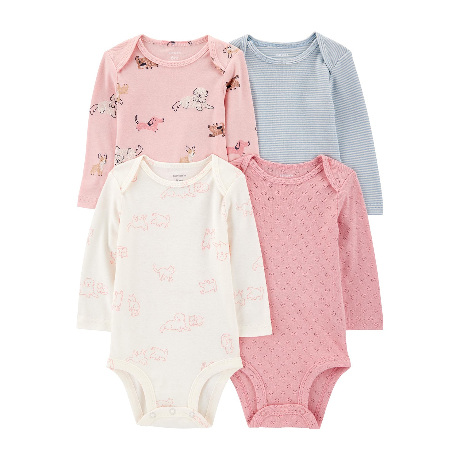 Carter's Baby Girls Round Neck Long Sleeve Rib 4-pc. Bodysuit
