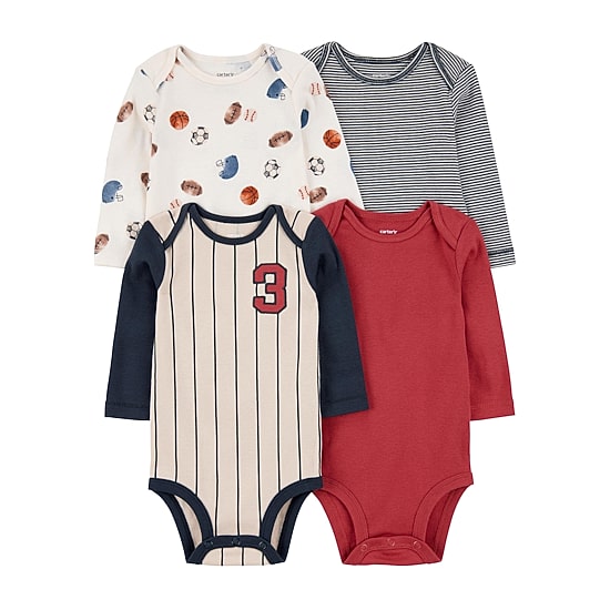 Carter's Baby Boys Round Neck Long Sleeve Rib 4-pc. Bodysuit