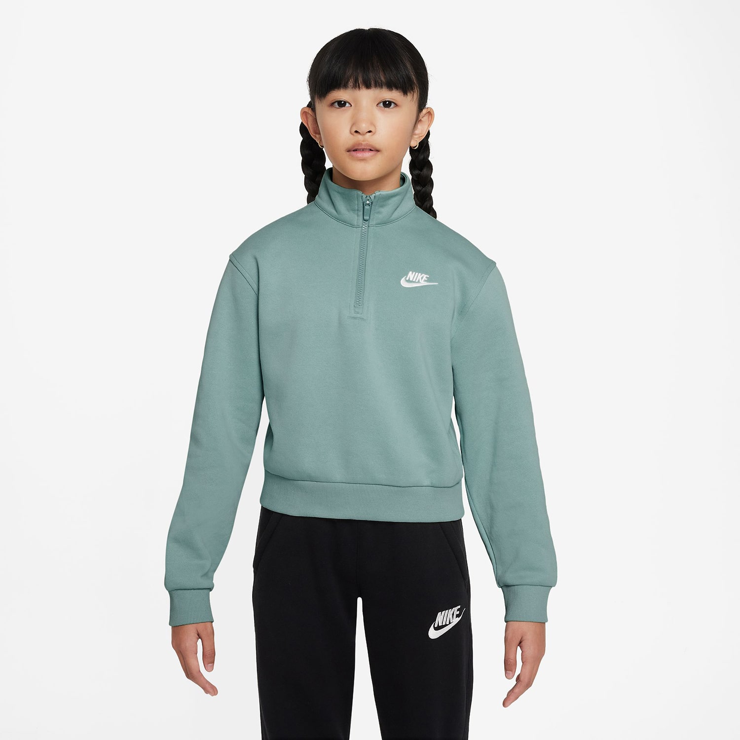 Nike Club Big Kid Girls Mock Neck Long Sleeve Fleece Active Quarter-Zip Pullover