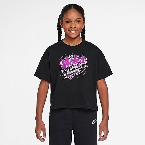 Nike Big Kid Girls Crew Neck Short Sleeve Regular Fit Graphic T-Shirt, Small, Black