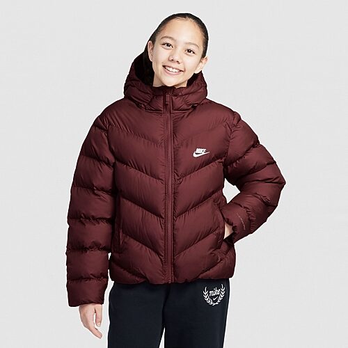 Nike Big Kid Girls Hooded Heavyweight Puffer Jacket In Red