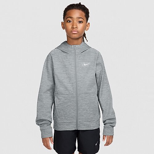 Nike Therma-FIT Big Kid Boys Long Sleeve Fleece Zipper Active Hoodie, Large, Gray