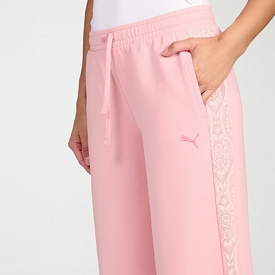 PUMA Womens Stretch Fabric Lace Wide Leg Relaxed Fit Track Pant