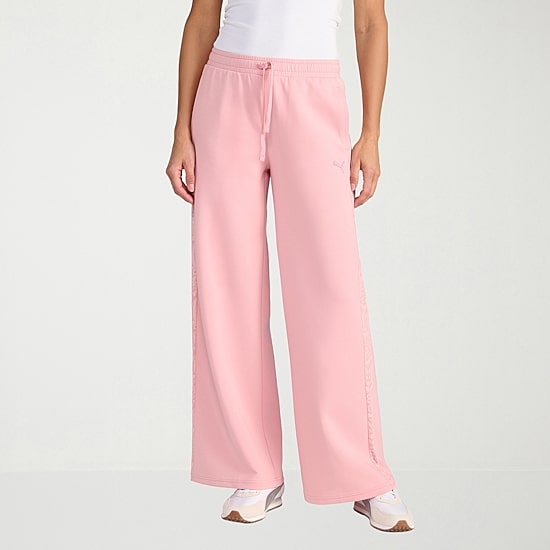 PUMA Womens Stretch Fabric Lace Wide Leg Relaxed Fit Track Pant