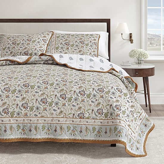 Linery Bordered Boho Floral Cotton Reversible Quilt Set