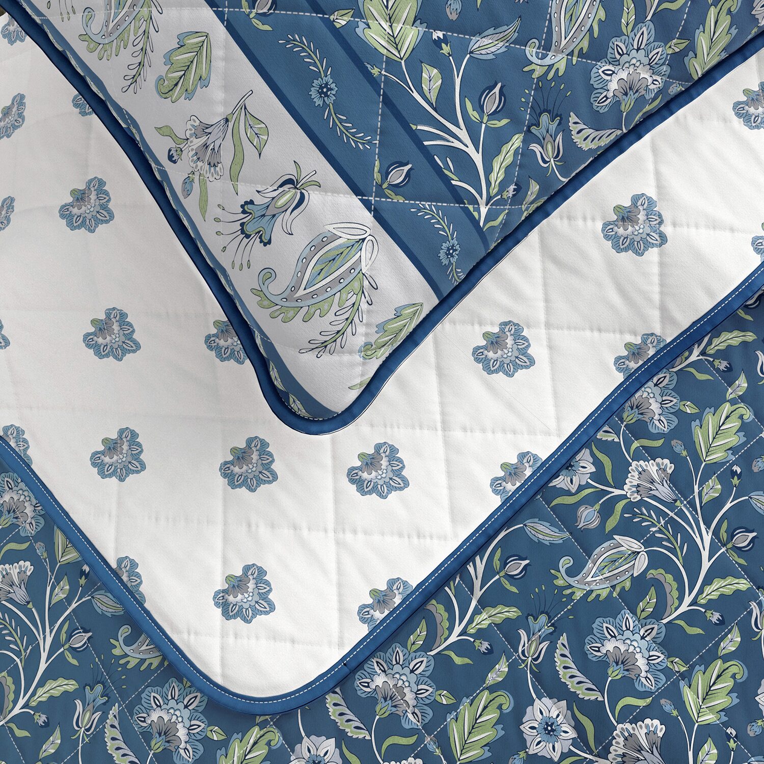 Linery Bordered Boho Floral Cotton Reversible Quilt Set
