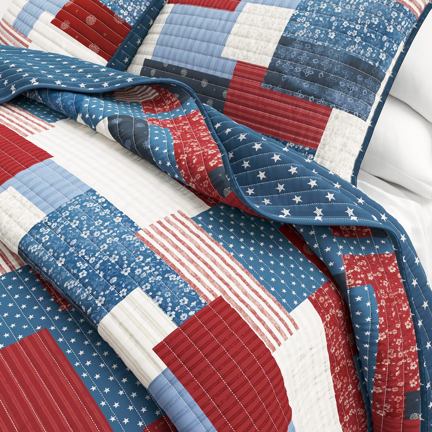Linery Floral Patchwork Reversible Quilt Set