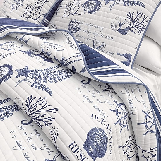 Linery Coastal Printed Cotton REVERSIBLE Quilt Set