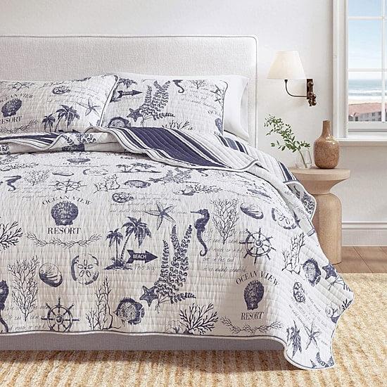 Linery Coastal Printed Cotton REVERSIBLE Quilt Set