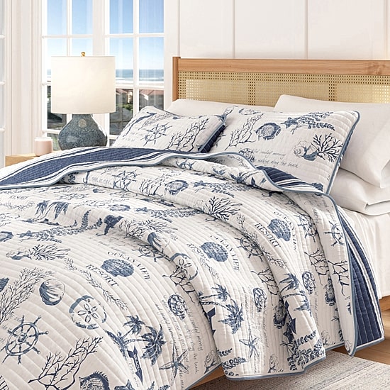 Linery Coastal Printed Cotton REVERSIBLE Quilt Set