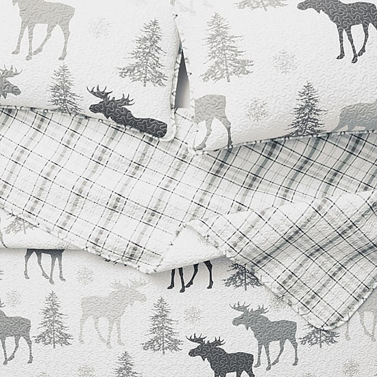 Linery Moose Trees Reversible Quilt Set
