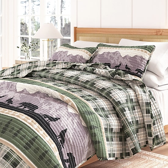 Linery Mountainscape Reversible Quilt Set