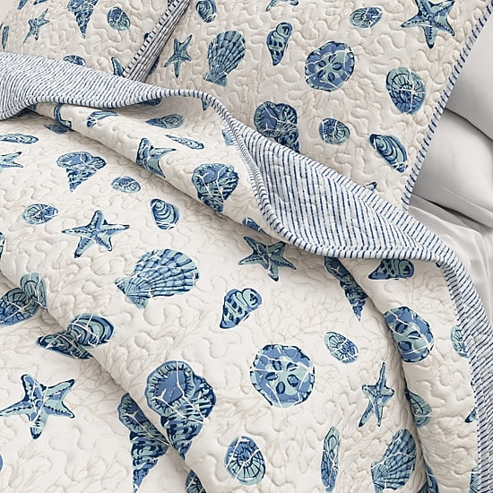 Linery Seashells Coastal Reversible Quilt Set