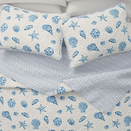 Linery Seashells Coastal Reversible Quilt Set
