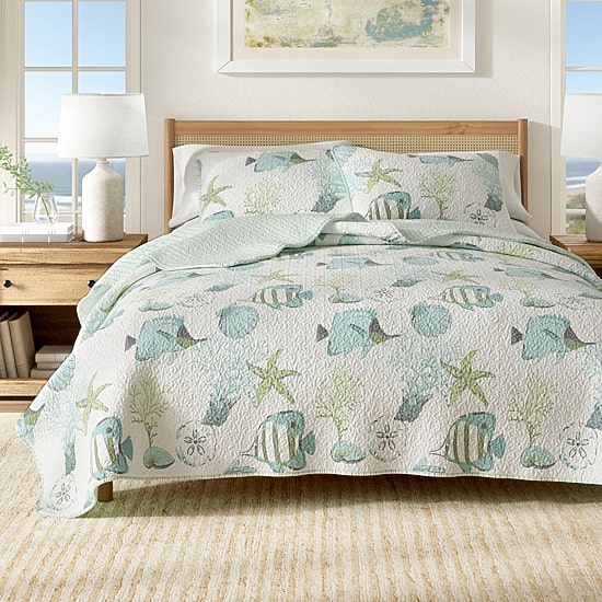 Linery Fish Coral Reversible Quilt Set