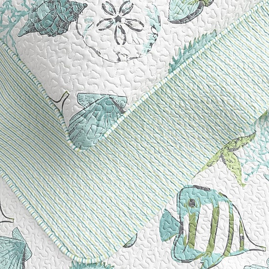 Linery Fish Coral Reversible Quilt Set