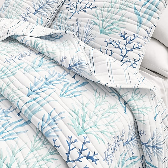 Linery Blue Coral Reversible Reversible Quilt Set