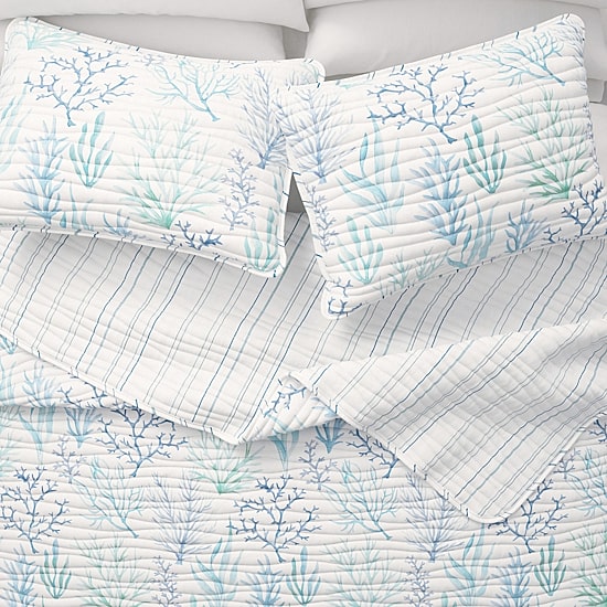 Linery Blue Coral Reversible Reversible Quilt Set