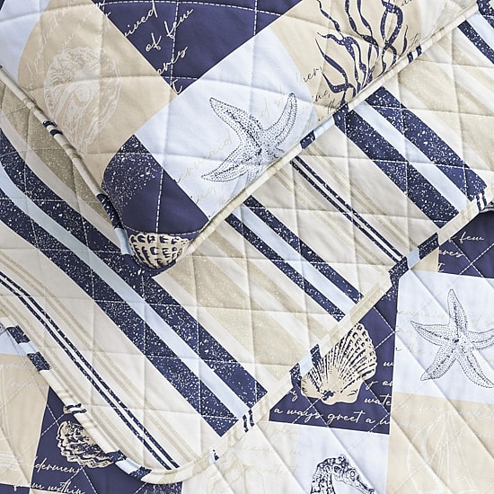 Linery Seashell Patchwork REVERSIBLE Quilt Set