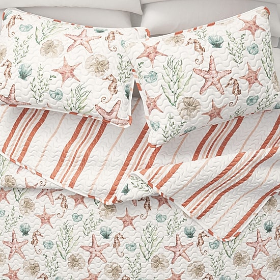 Linery Watercolor Sea Life Reversible Quilt Set