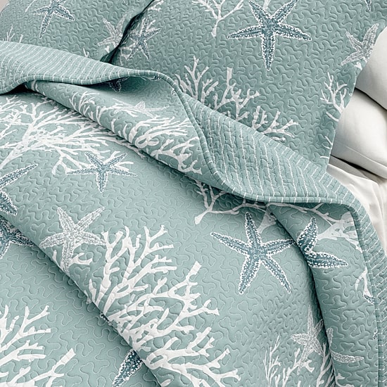 Linery Coral Starfish Reversible Quilt Set