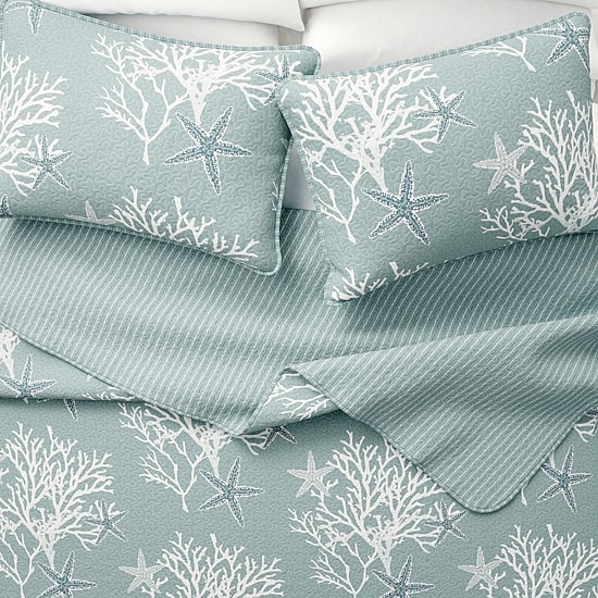 Linery Coral Starfish Reversible Quilt Set