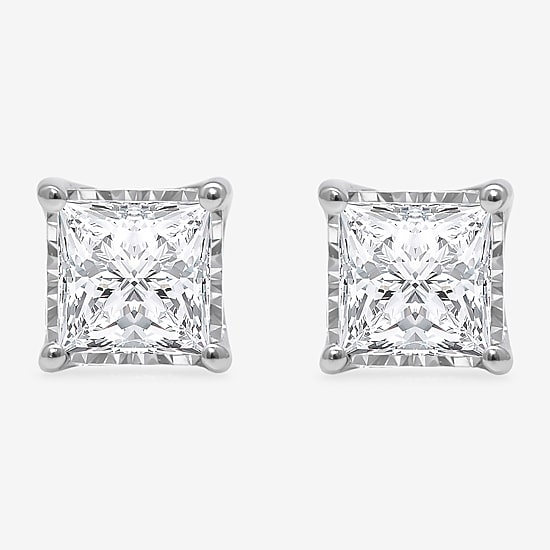 (I/Si2) 1-1/2 CT. T.W. Lab-Grown Diamond Sterling Silver or 14K Gold over Silver Princess Stud Earrings