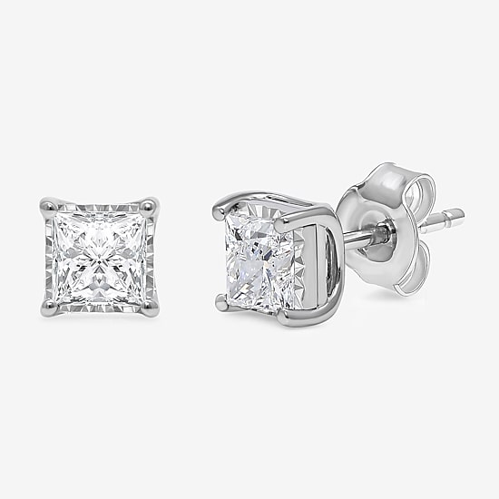 (I/Si2) 1-1/2 CT. T.W. Lab-Grown Diamond Sterling Silver or 14K Gold over Silver Princess Stud Earrings