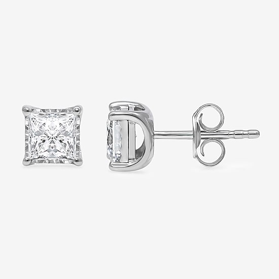 (I/Si2) 1-1/2 CT. T.W. Lab-Grown Diamond Sterling Silver or 14K Gold over Silver Princess Stud Earrings