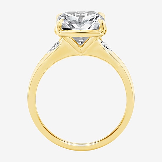(F / Vs2) Womens 5 1/3 Ct. T.W. Lab Grown White Diamond 14K Gold Cushion Side Stone Engagement Ring