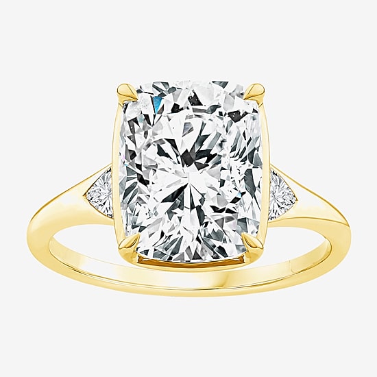 (F / Vs2) Womens 5 1/3 Ct. T.W. Lab Grown White Diamond 14K Gold Cushion Side Stone Engagement Ring