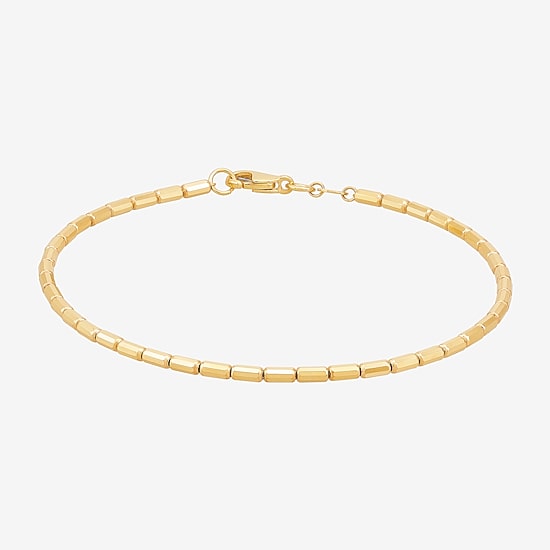 Womens 10K Gold 7.5 Inch Hollow Link Chain Bracelet
