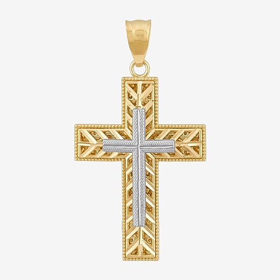 Womens 10K Two Tone Gold Cross Pendant