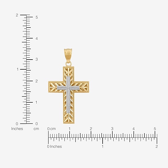 Womens 10K Two Tone Gold Cross Pendant