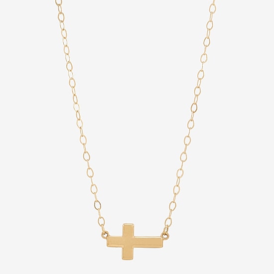 Gold Addiction Sideways Womens 10K Gold Cross 18 Inch Pendant Necklace