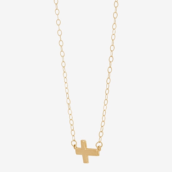 Gold Addiction Sideways Womens 10K Gold Cross 18 Inch Pendant Necklace