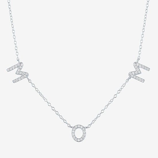 Yes, Please! Womens Lab Created White Sapphire Pure Silver Over Brass 16 Inch Pendant Necklace