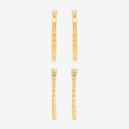 Womens 10K Gold 2 Pair Earring Set