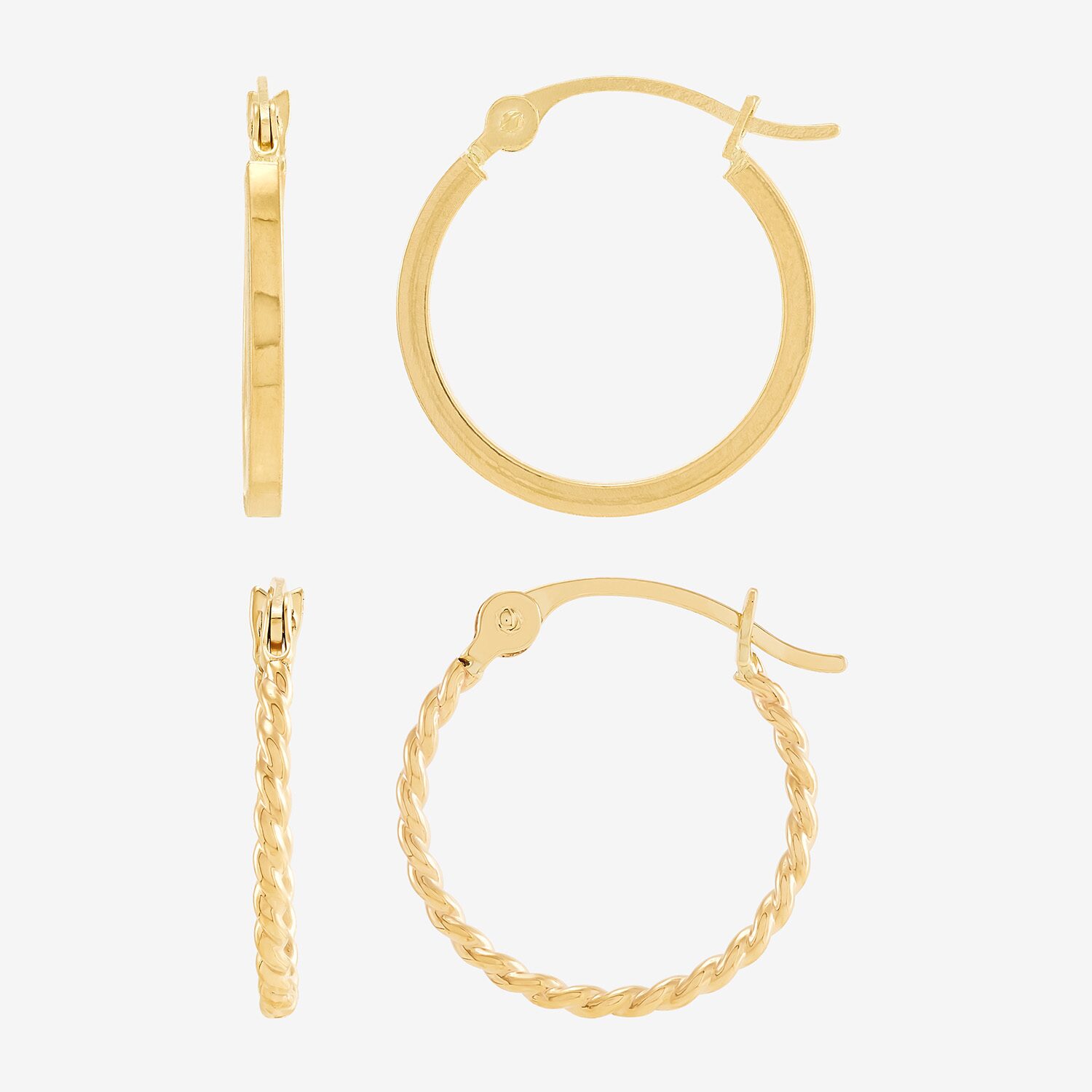Womens 10K Gold 2 Pair Earring Set
