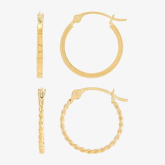 Womens 10K Gold 2 Pair Earring Set