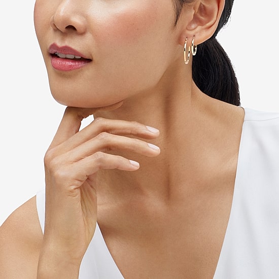 Womens 10K Gold 2 Pair Earring Set
