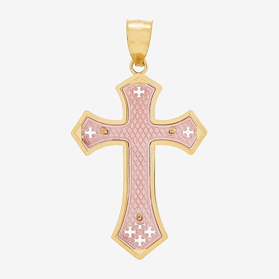 Crucifix Womens 10K Two Tone Gold Cross Pendant