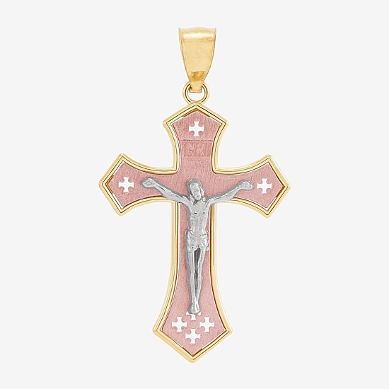 Crucifix Womens 10K Two Tone Gold Cross Pendant