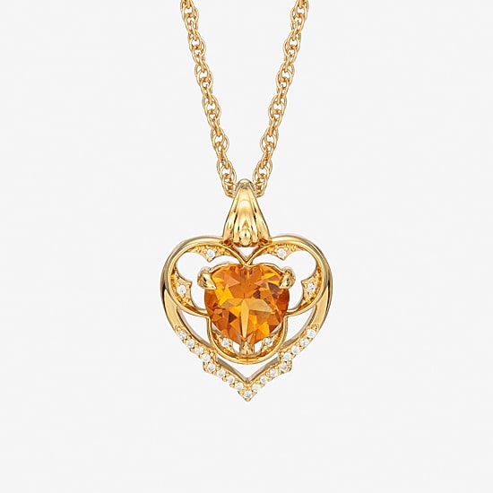Harry Potter (F / Si2) Womens 1/10 CT. T.W. Lab Grown Diamond Genuine Yellow Citrine 14K Gold Over Silver 18 Inch Pendant Necklace