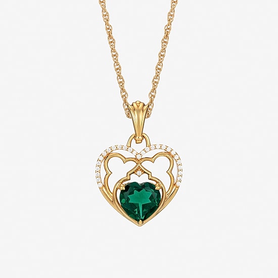Harry Potter (F / Si2) Womens 1/10 CT. T.W. Lab Grown Diamond Lab Created Green Emerald 14K Gold Over Silver 18 Inch Pendant Necklace