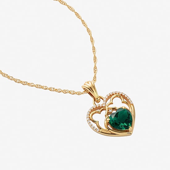 Harry Potter (F / Si2) Womens 1/10 CT. T.W. Lab Grown Diamond Lab Created Green Emerald 14K Gold Over Silver 18 Inch Pendant Necklace