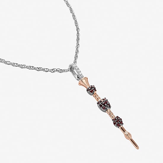 Harry Potter (F / Si2) Womens Lab Grown Diamond Accent Genuine Red Garnet 14K Gold Over Silver 18 Inch Pendant Necklace